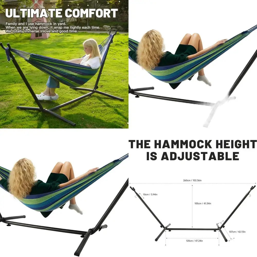 

Double Person Outdoor Portable Hammock with Steel Stand, 450 lbs Capacity, Ideal for Beach, Backyard, Garden, Patio, Bedroom (Bl