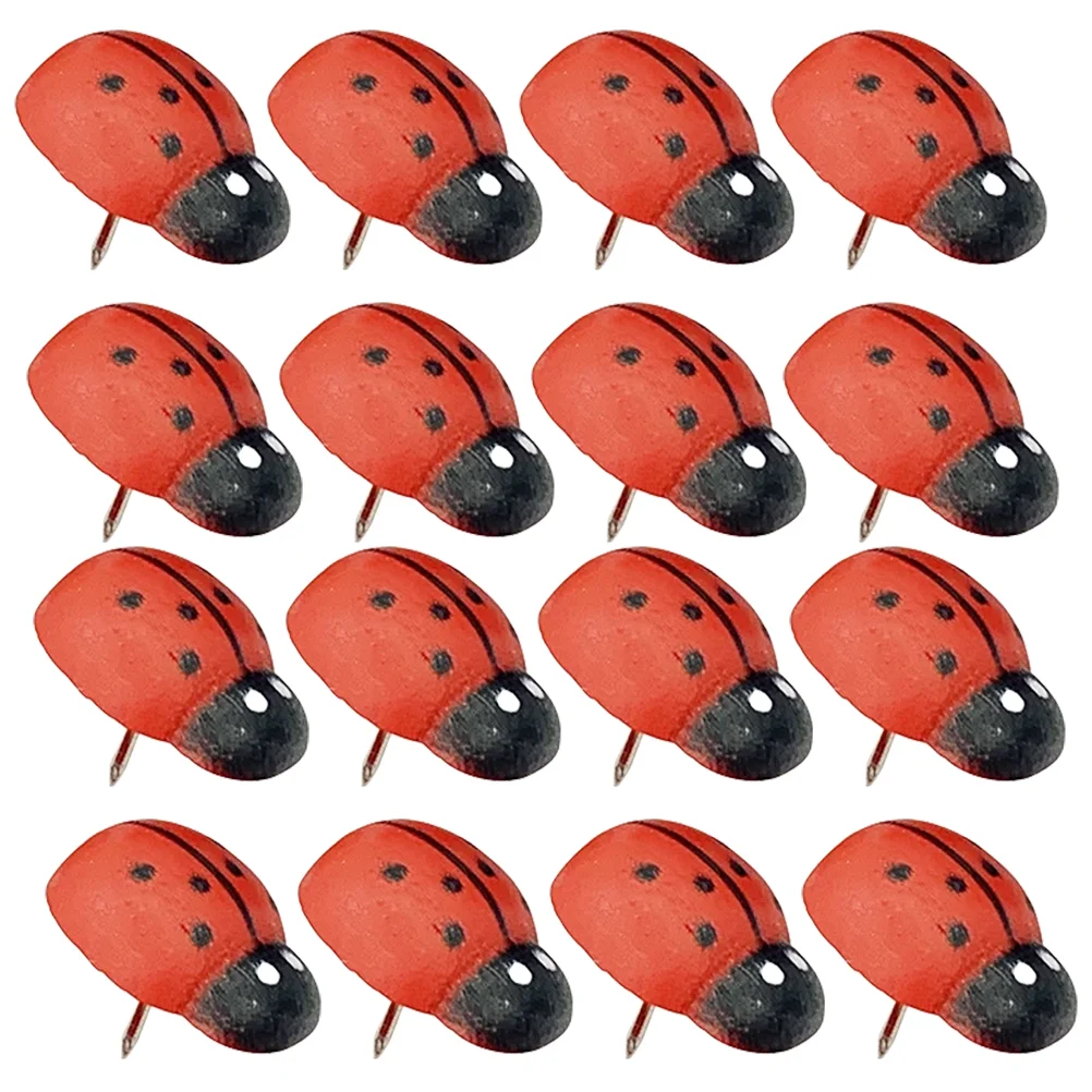 100 Pcs Tacks Wooden Ladybug Thumbtack Daily Use Thumbtacks Bulletin Board Reusable Push Pin Red Office