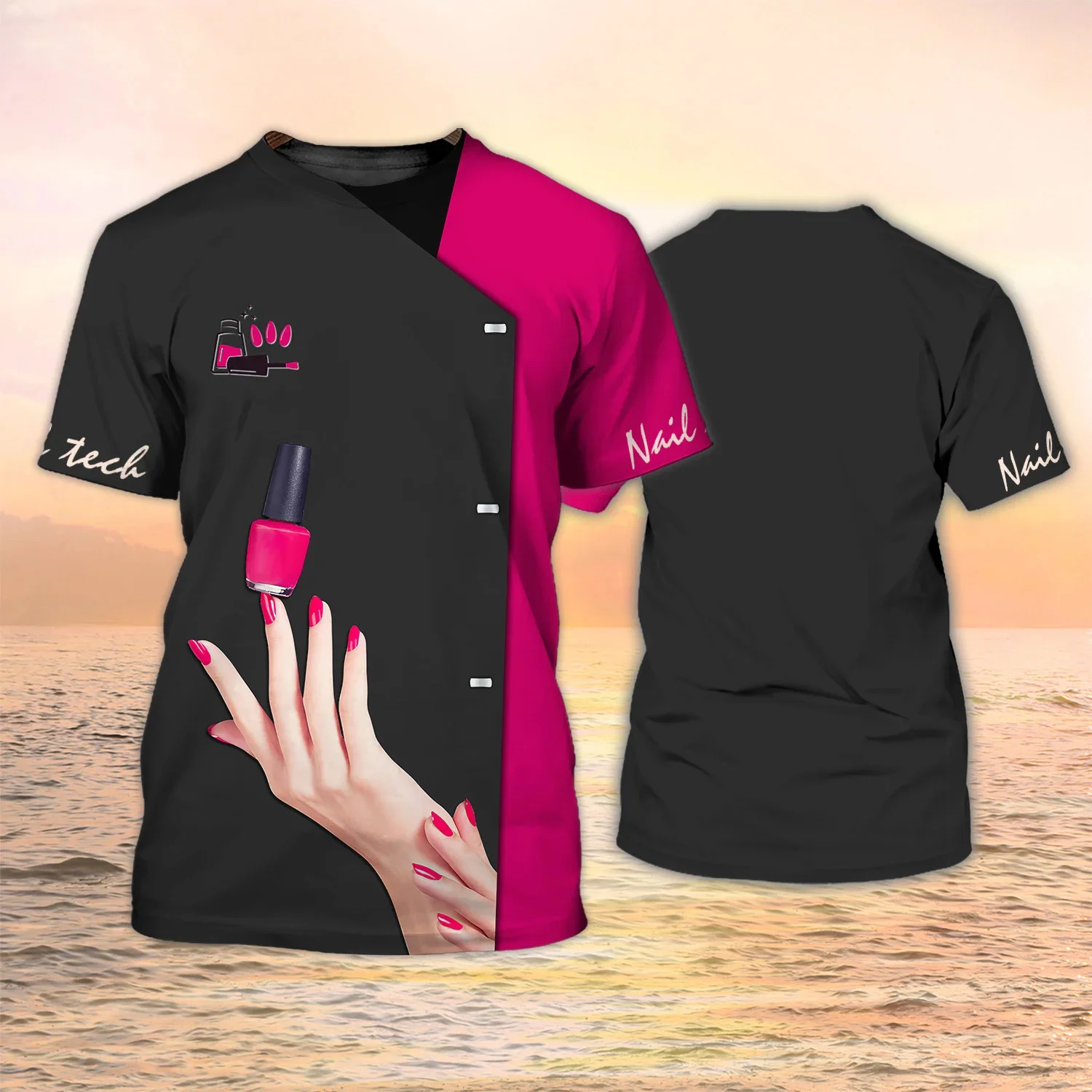 Camiseta con estampado 3d para mujer, uniforme de manicura, ropa de trabajo deauticida, Top de manga corta de verano, camisetas informales con