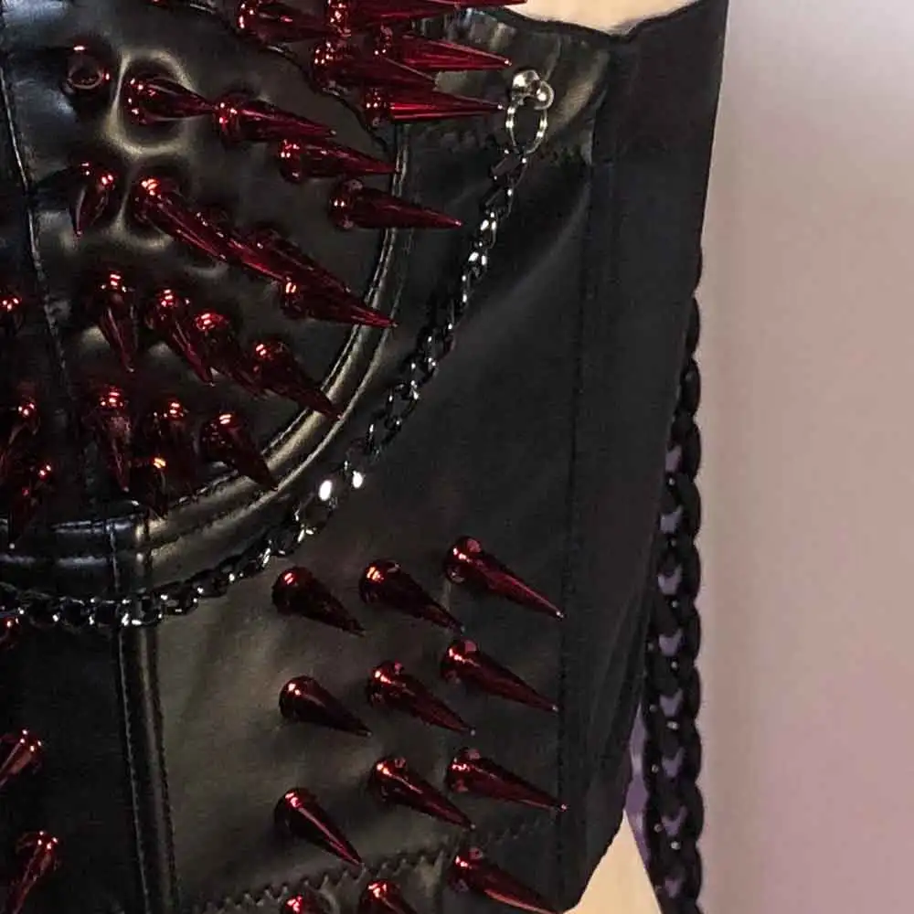 Gothic Digital E-Girls Punk Rock Red Studded Goth Hand Made Harajuku Grunge Eco Kawaii Teen Emo DIY 90s Y2K Vegan Leather TOPS