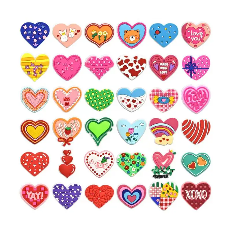 36pcs Heart-shaped Series Shoe Charms For Clogs Bogg Bag Bubble Slides Sandals, PVC Shoe Decorations Beach Bag Accessories