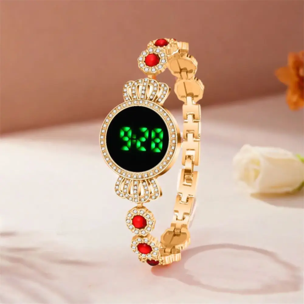 ساعة إلكترونية نسائية أنيقة رائعة من حجر الراين بتصميم كلاسيكي محمول وخفيف الوزن وساعات عمل للسيدات #3