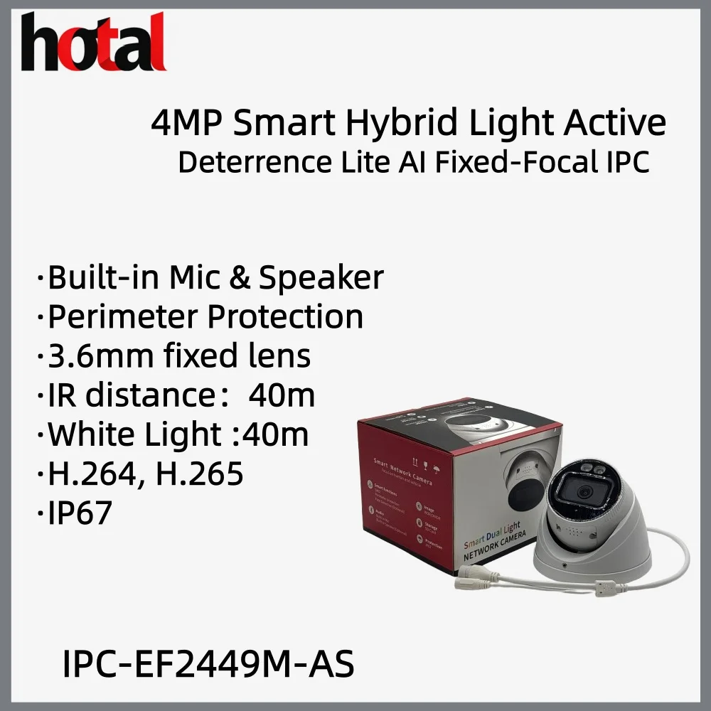 

DH Compatible IPC-EF2449M-AS 4MP Smart Hybrid Light Active Deterrence Lite AI Fixed-Focal IPC Camera IP67 PoE