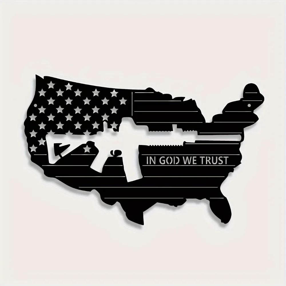 CIFBUY Iron Art Wall Decor American Flag Map Metal Hanging Artwork Trust God Patriotic Theme Home Living Room Office Indoor Deco