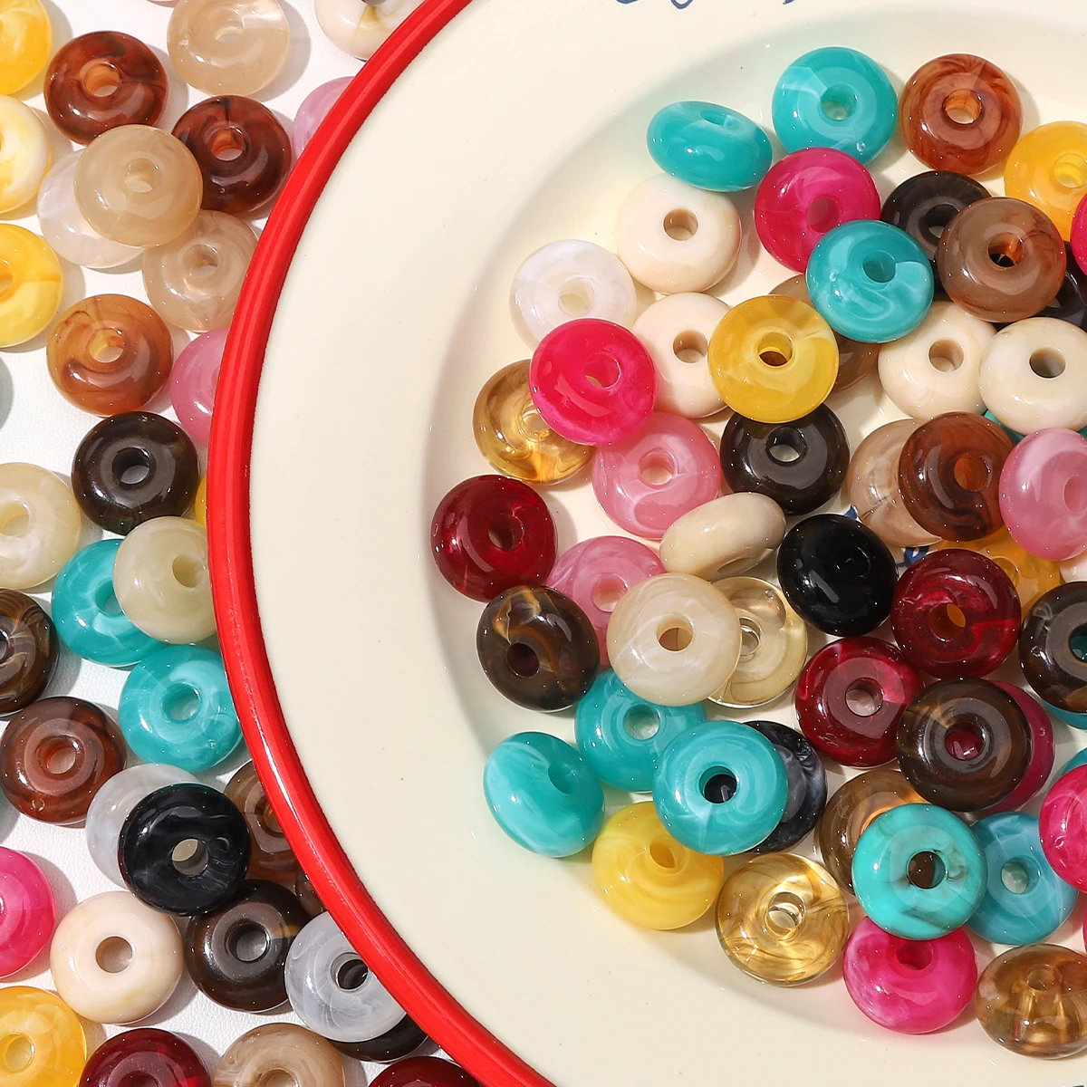 10-50pcs 14/18mm Acrylic Dual Color Gradient Imitation Jade Wheel Beads Random Colors DIY Bracelet  Jewelry Making Materials