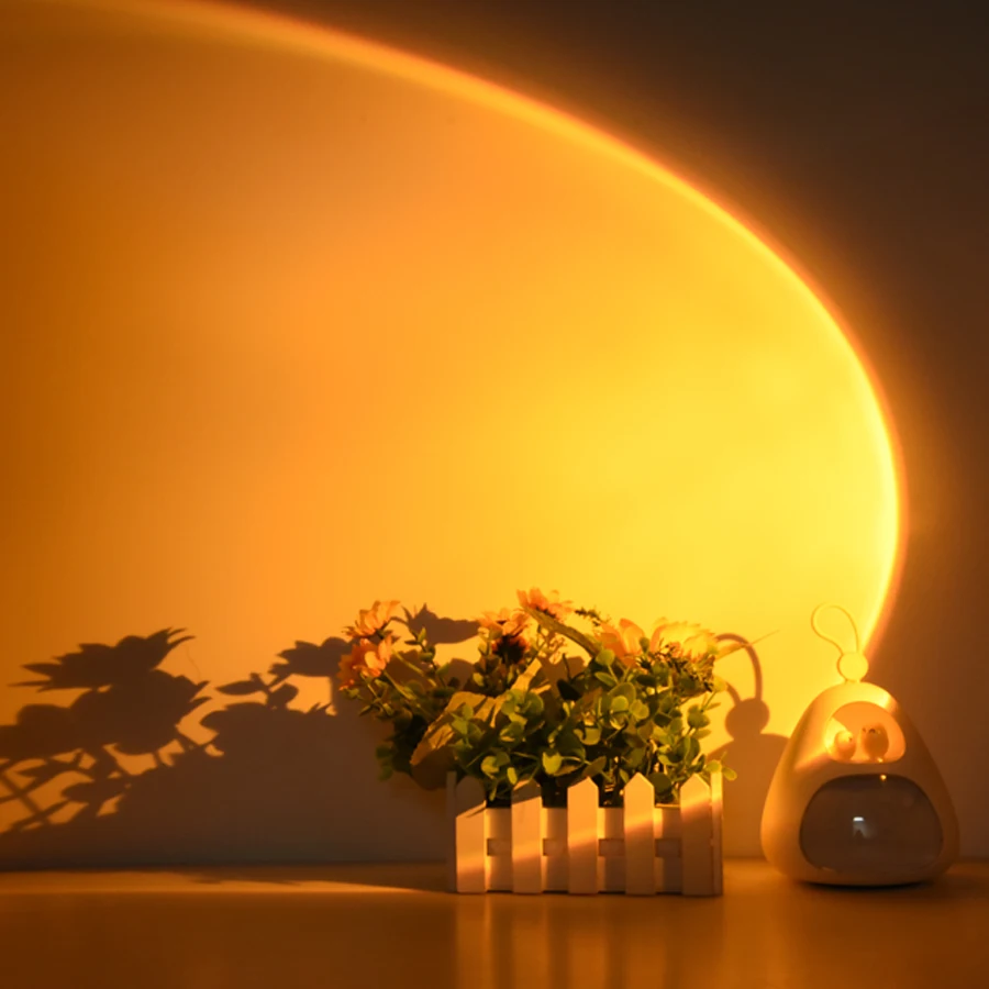 LED Atmosphere Projector Lamp USB Charging Live Background Sunset Four Colors Golden Light Art Lamp Mini Desk Lamp