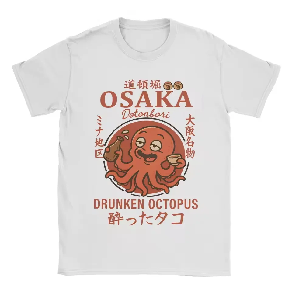 Vintage Osaka Dotonbori Drunken Octopus T-Shirt for Men Cotton T Shirts Japanese Short Sleeve Tee Shirt Breathable and Soft