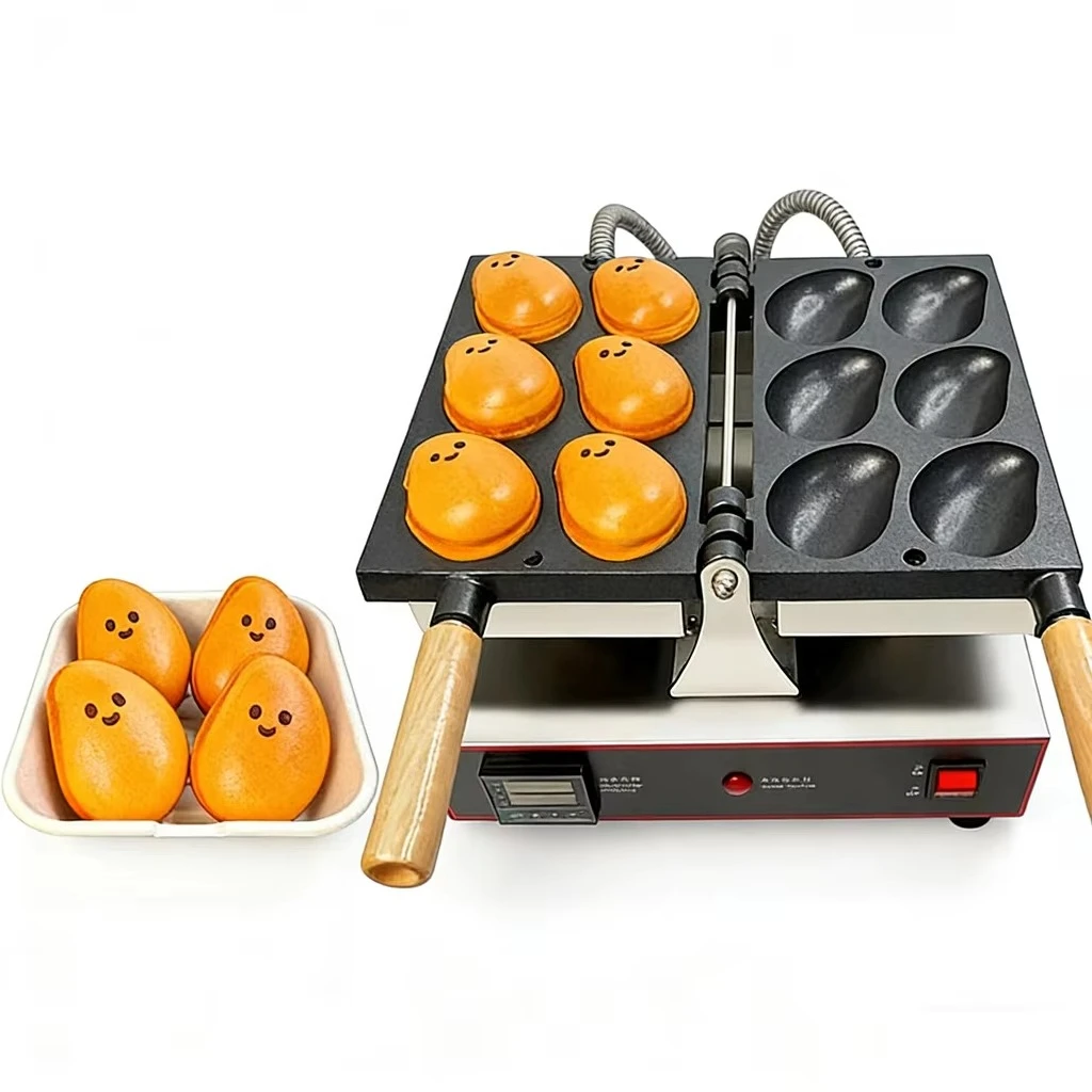 Digital 6pcs Mango Waffle Maker, Strange Fruit Waffle Machine, Double-sided Heating, Snack Making, Non-stick Plates, Easy to Use