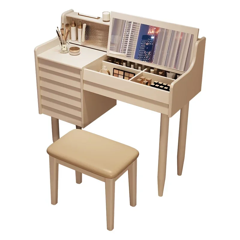 Full solid wood dressing table, bedroom, modern and minimalist dressing table, flip over dressing table with mirror mesh, red dr