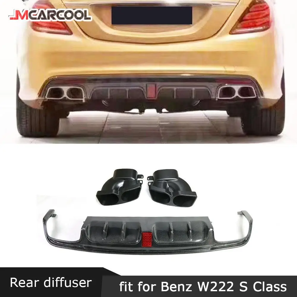 

Carbon Fiber Rear Diffuser Spoiler with Exhaust Muffer Tips For Benz S Class W222 S63 S65 AMG 2013-2019 Bumper Lip Guard