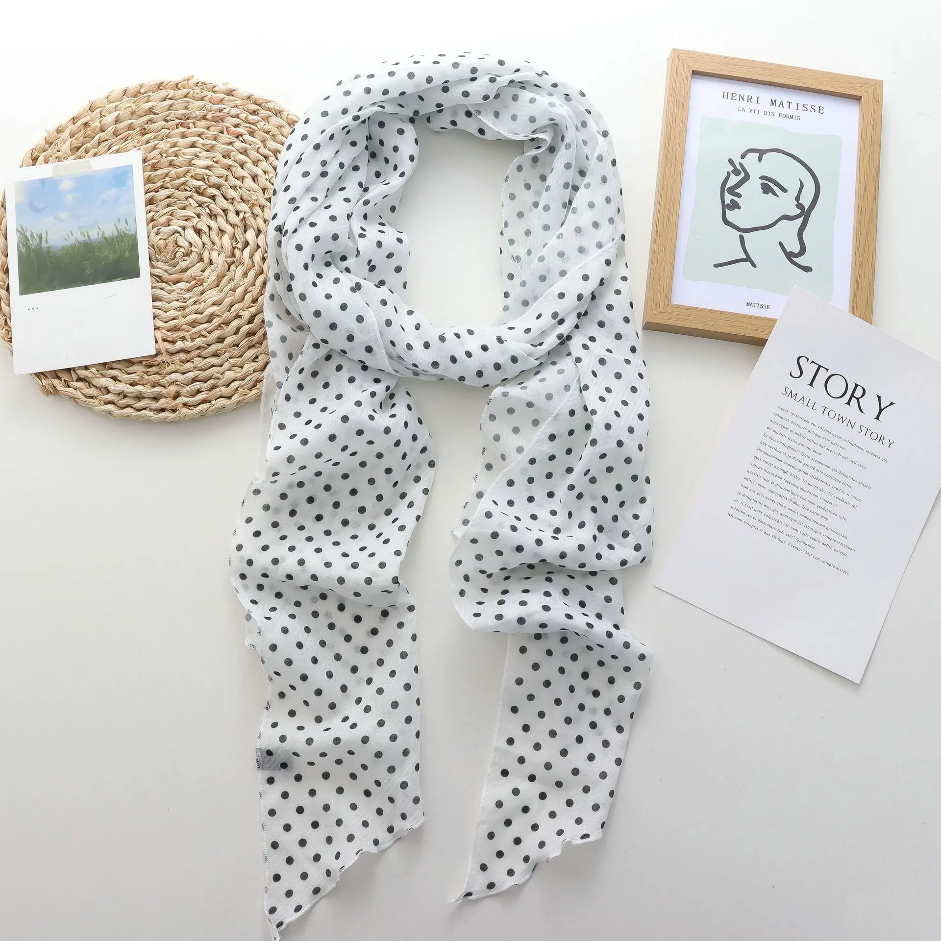 Black Polka Dot Long Scarf for Women 2025 New Style Neck High-Grade Hair Band White Polka Dot Ribbon Scarf Belt Headband