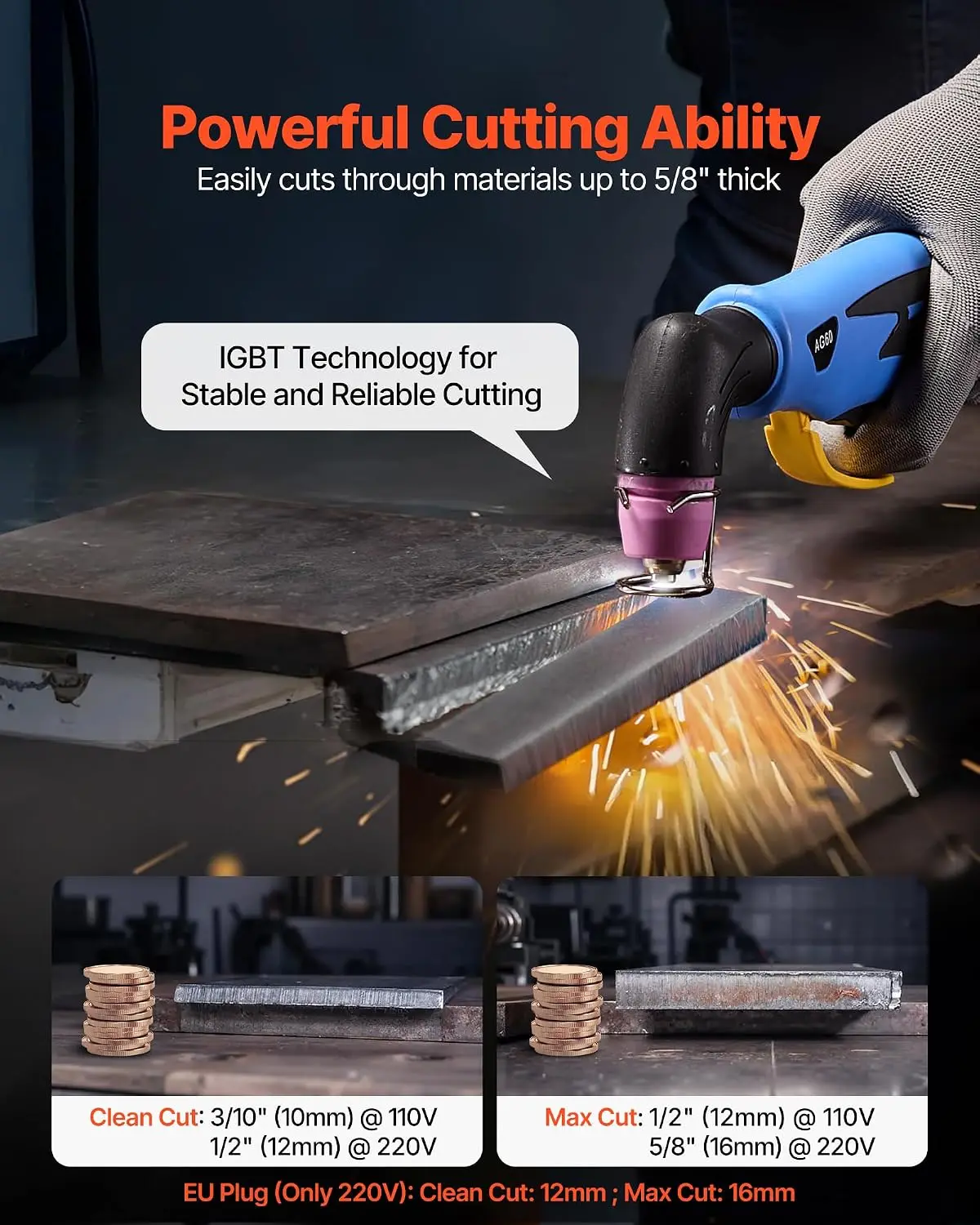 Plasma Cutter 50A Non Touch Pilot Arc Cutting Machine 110V 220V Dual Voltage Digital Display IGBT Inverter 2T 4T Function Adjust