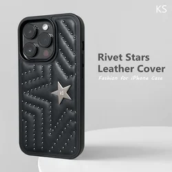 Luxury Rivet Stars Leather Case for iPhone 15 Pro Max Fashion Punk Shockproof Cover for iPhone 12 13 14 Pro Max Plus