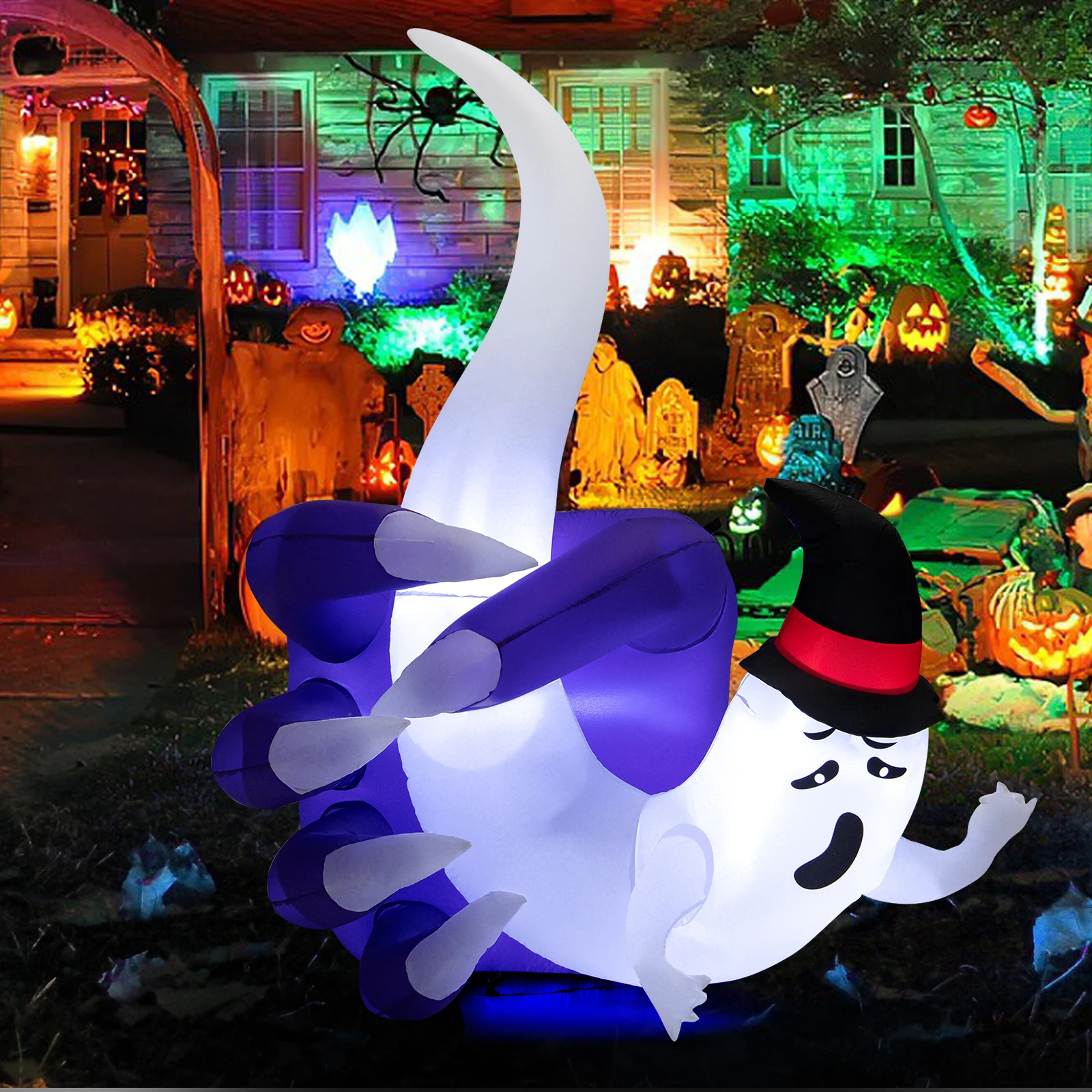 6 ft Halloween aufblasbare Hand halten den Geist mit eingebautem LED & Luft gebläse