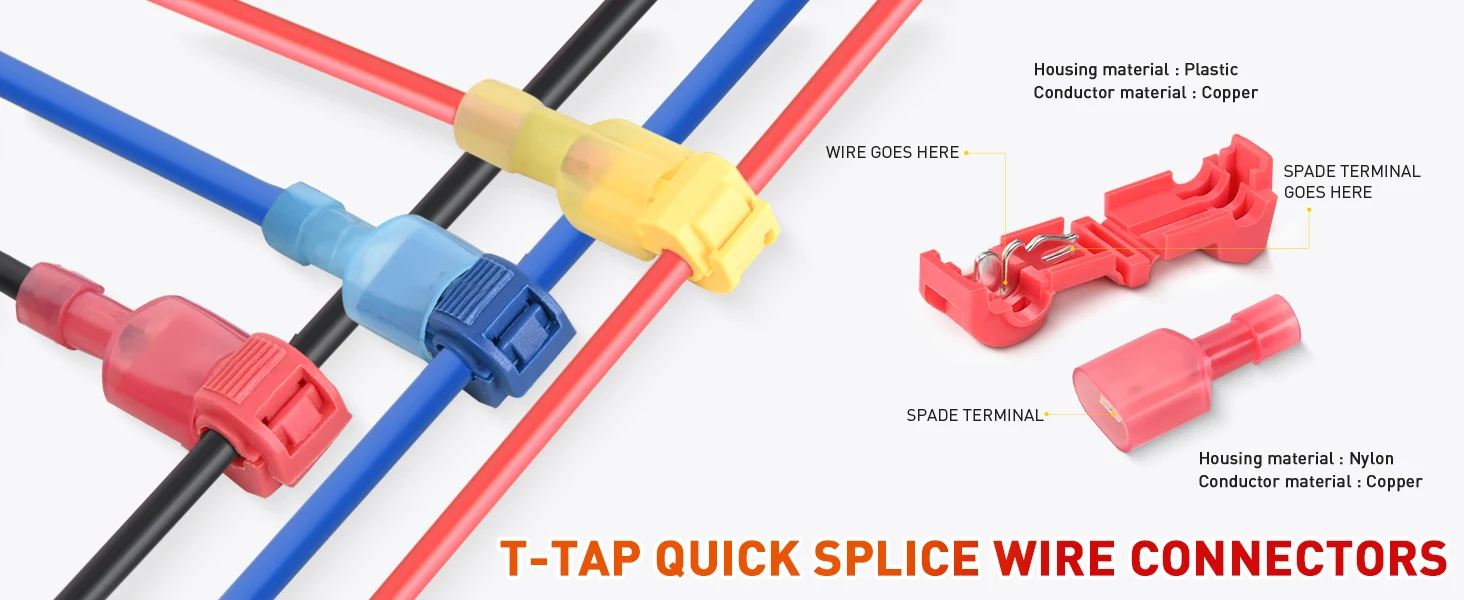 T-Tap-Kabelverbinder, 60/50/40 Stück, selbstabisolierend mit vollständig isoliertem Nylon, männlicher Schnellverbinder, T-Typ, elektrischer Kabelverbinder – Detail 1