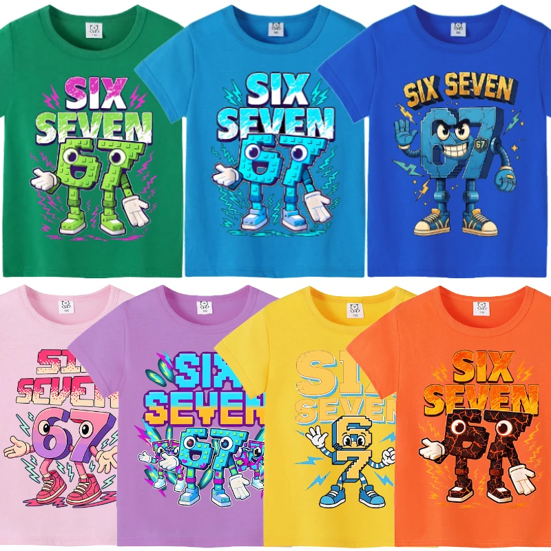 

Steal A Brainrots T-shirt for Children Cartoon Tee Top Round Collar Clothing 67 Six Seven Summer Short Sleeve Kids Clothes Gift