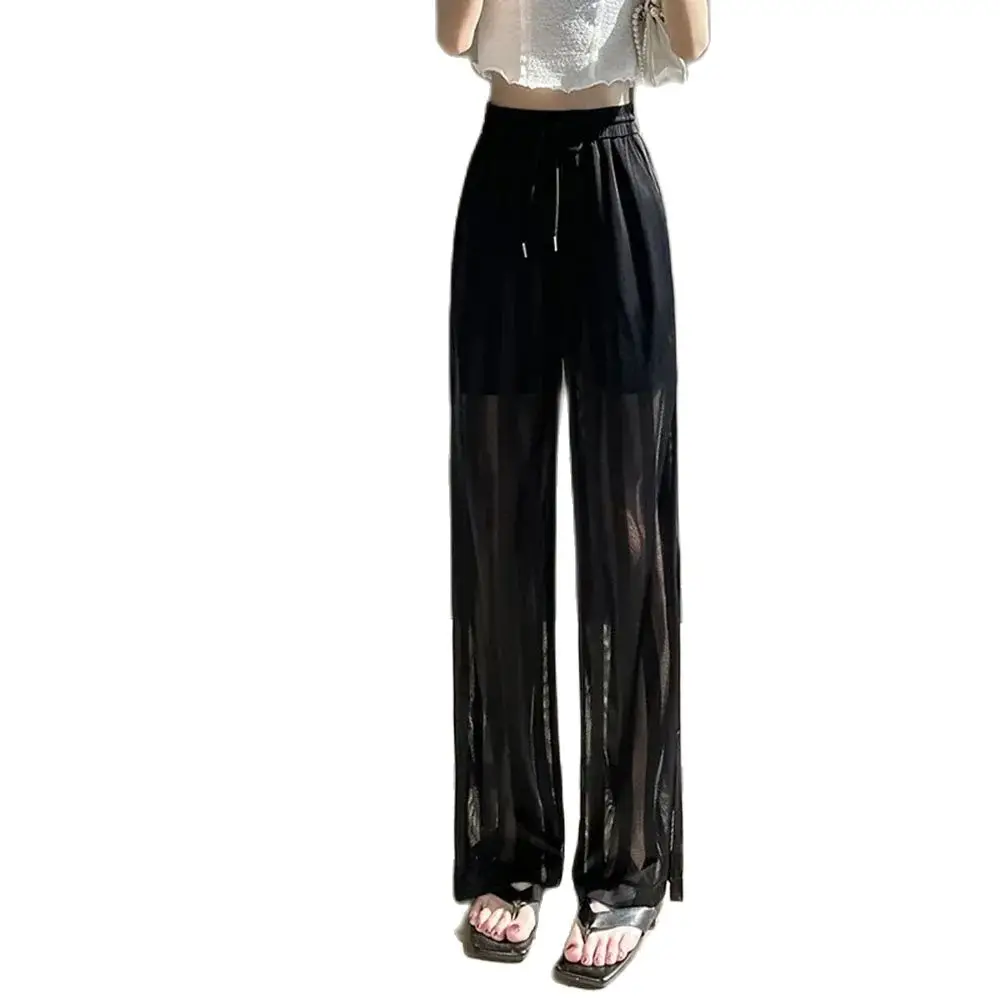 

Lce Silk Wide-leg Pants Women's Summer Thin Loose Air-Conditioned Pants Anti-mosquito, Sun-proof Casual Mesh Straight Pants.