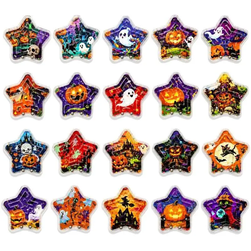 10Pcs Halloween Rolling Ball Maze Toy Pumpkin Ghost Handheld Puzzle Game Toys
