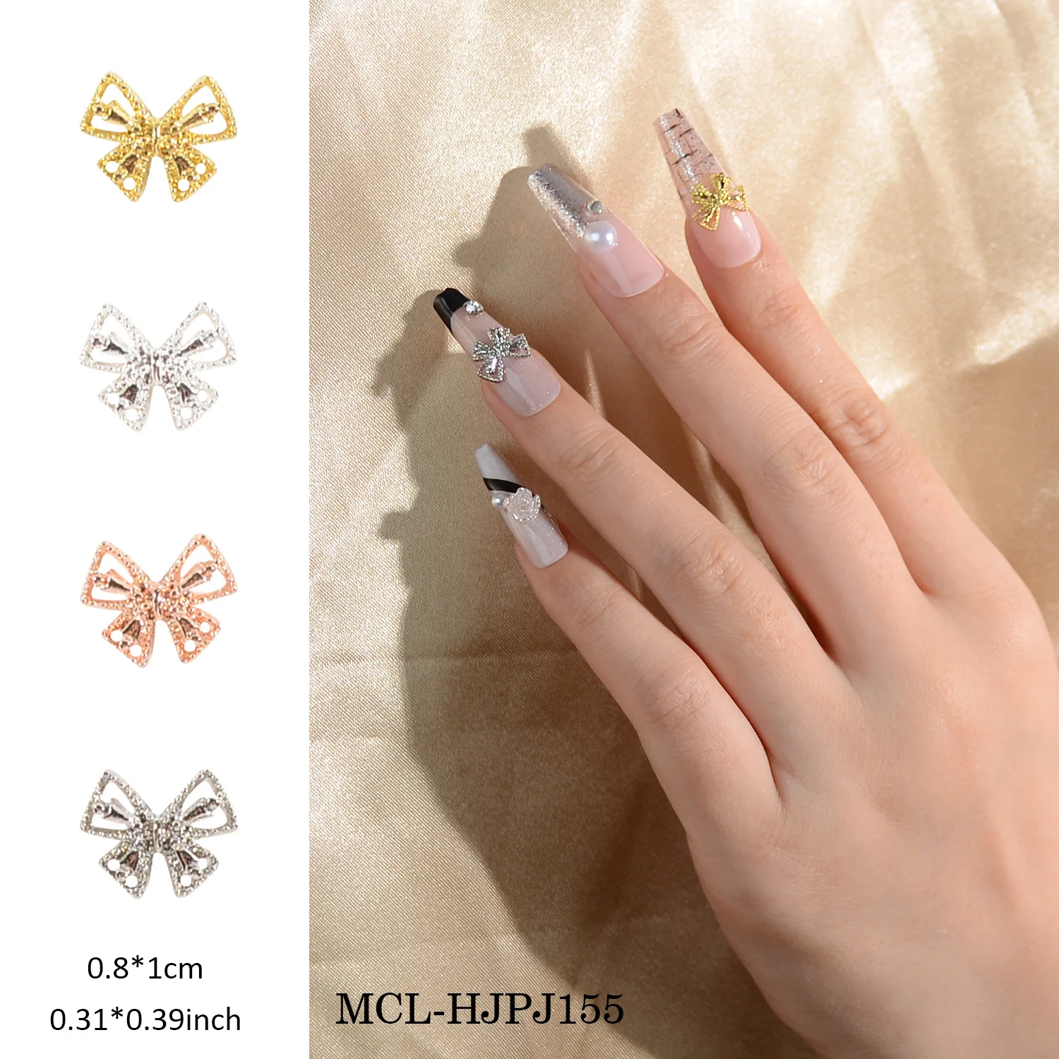 Breloques papillon avec lustre en métal pour femmes, nœud 3D, décorations d'art des ongles, accessoires pour ongles, ensemble de bijoux, 50 pièces