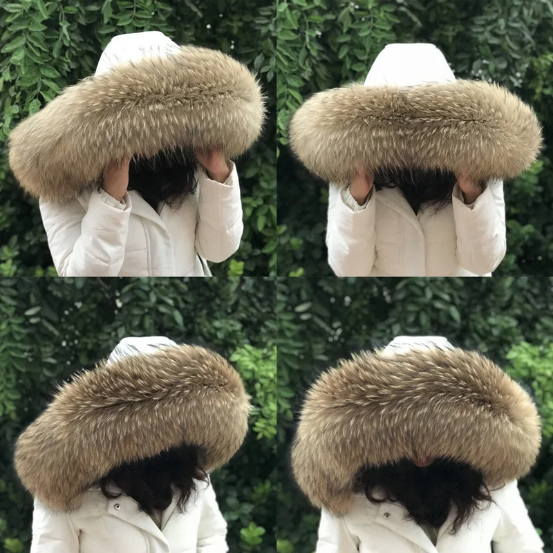 Fur Collar Women Winter Natural Raccoon Fur Collar Female Coat Hood Fur Decor Collar Real Fur Scarf Shawl Furry Fur Collar Scarf