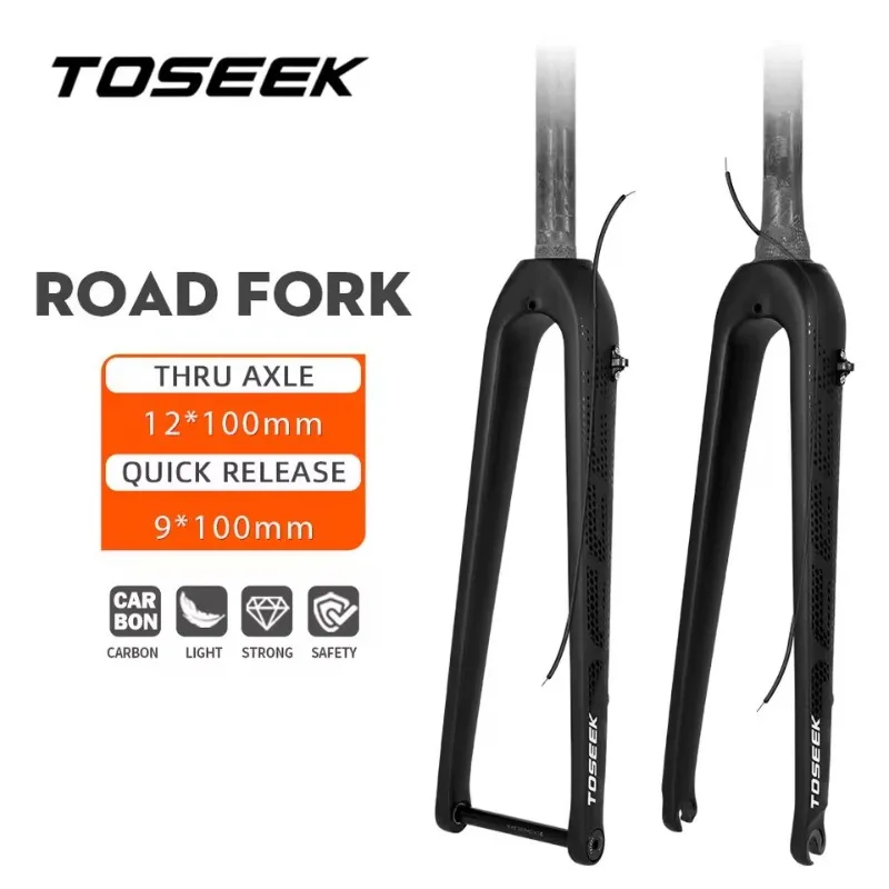 Horquilla de Bicicleta TOSEEK de Fibra de Carbono para Bicicleta de Gravel, Eje Pasante de 12*100mm, Horquillas de Bicicleta con QR de 9*100mm, Piezas de Ciclismo