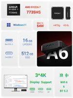 Firebat A6 Mini PC AMD Ryzen7 7735HS 8-core 16-thread Computer 16GB LPDDR5 RAM 512GB SSD WiFi 6 BT5.2 Mini PC 4K Windows11 Desktop Computer 2