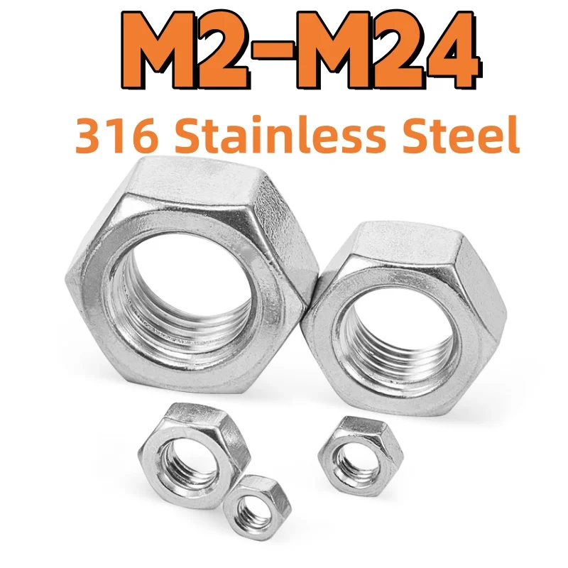 Hexagon Nut M2 M2.5 M3 M4 M5 M6 M8 M10 M12 M14 M16 M18 M20 M22 M24 316 Stainless Steel Metric Thread Hex Nut DIN934