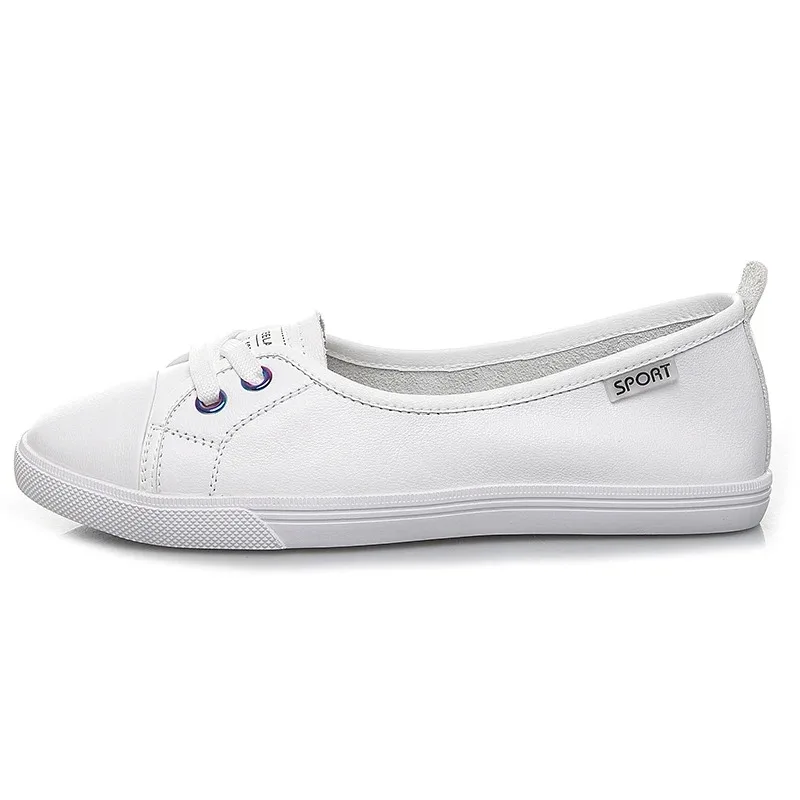 2026 New Women's Shallow Flat Shoes Slip On Casual Genuine Leather Sneakers Breathable Comfortable White Shoes For Ladies