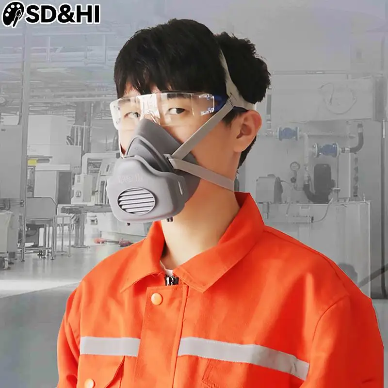 Half Face Dust Mask Respirator Dust-Proof Work Safety Rubber Mask Cotton Filter For DIY House Clean Carpenter Builder Polishing