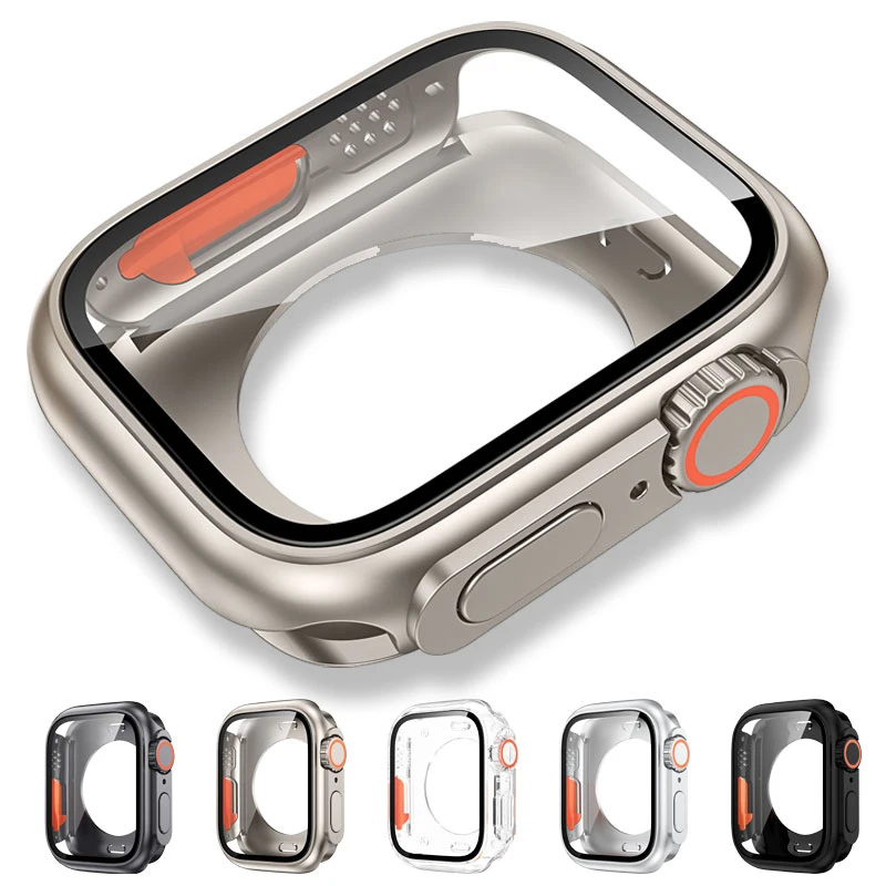 Case with Tempered Glass Screen Protector for Apple Watch 44mm 45mm Series 6/SE/5/4 Cover Change To Ultra for iWatch Accessories