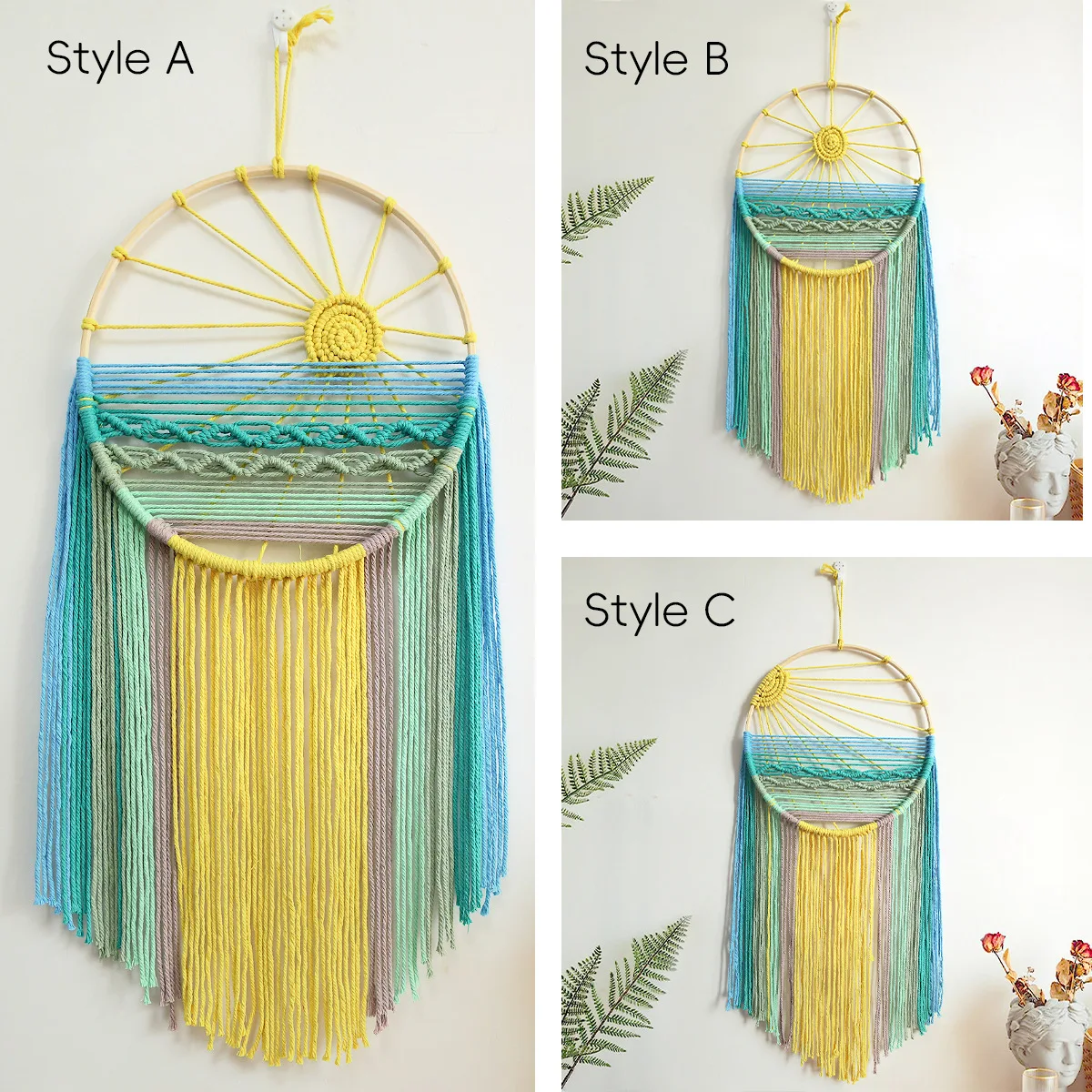 

Macrame Wall Hanging Tapestry Sunrise Sunset Wall Art Set, Hand Woven Boho Tapestries Colorful Sun Wall Decor for Bedroom Living