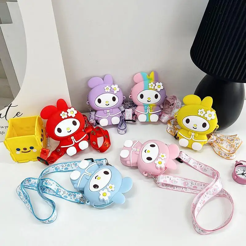 Sanrio Cartoon Melody Kawaii Mini Portable Silicone Pendant Cross-body Shoulder Bag Coin Purse Headphone Storage Bag Girls Gift