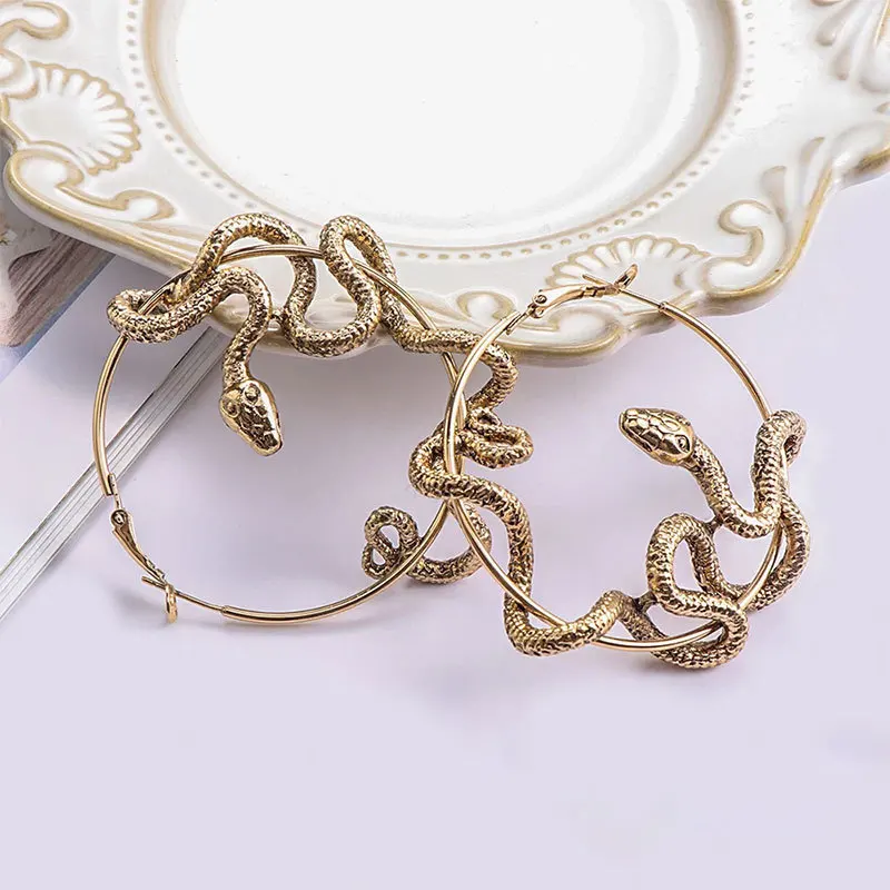 Personality Gothic Cool Punk Antique Animal Black Snake Earrings Crazy Twining Snake Hoop Earrings Statement Earrings Party
