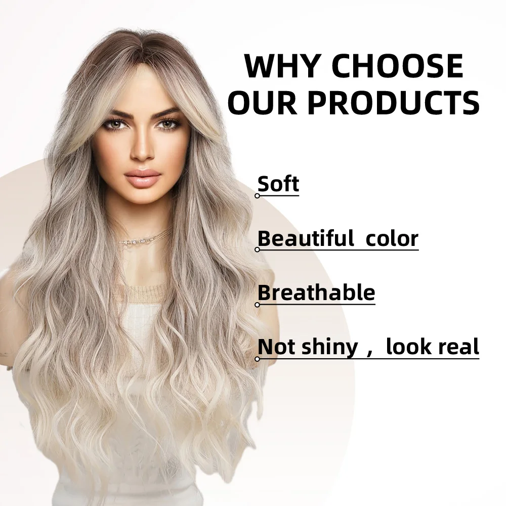 oneNonly  Long Blonde Grey Silver Wig Synthetic Wigs with Bangs Natural Women Party Dresses Very Cheap Hair Wigs for Women