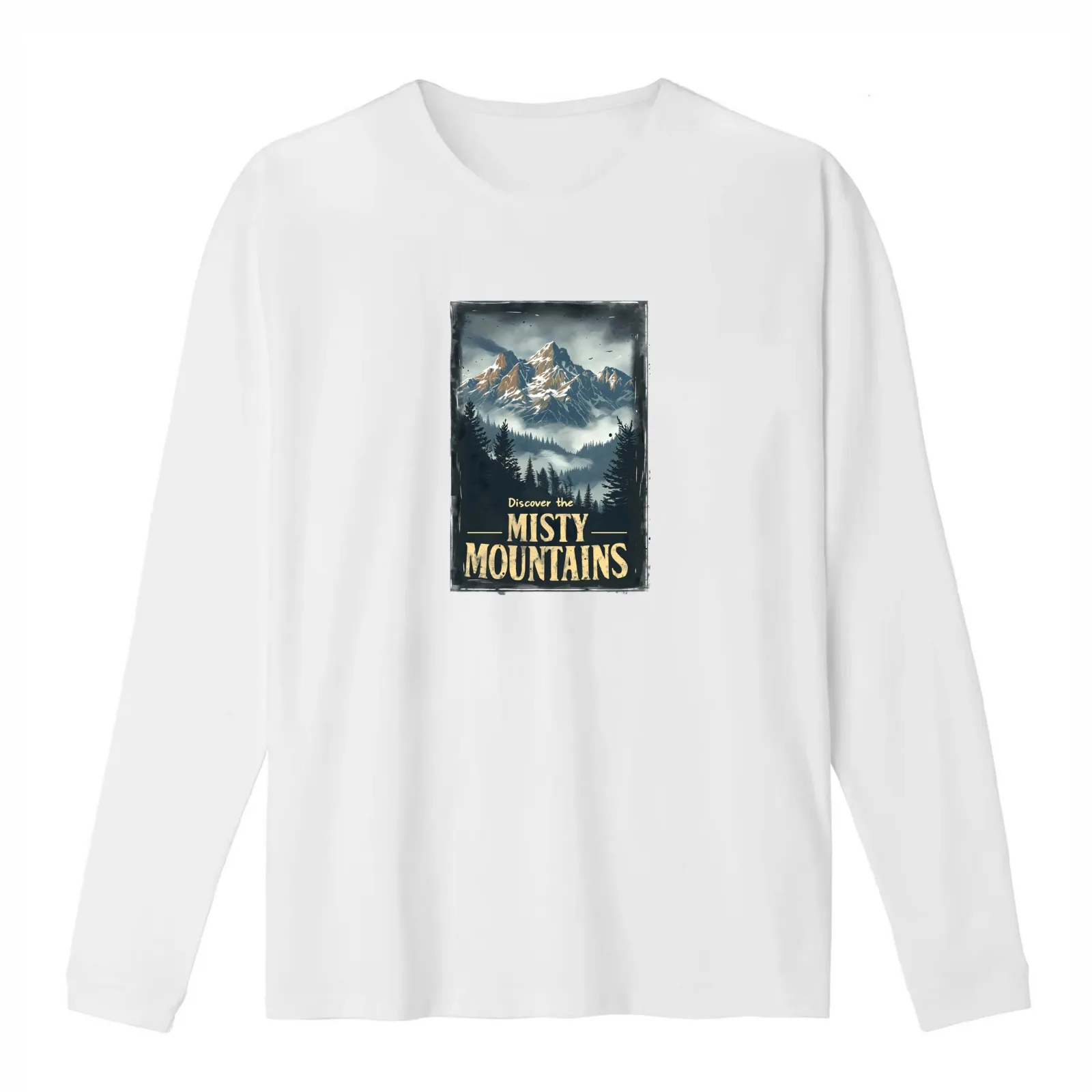 Discover the Misty Mountains - Vintage Travel Poster - Fantasy T-Shirt Summer Casual Cotton Tee Oversized Streetwear Tops