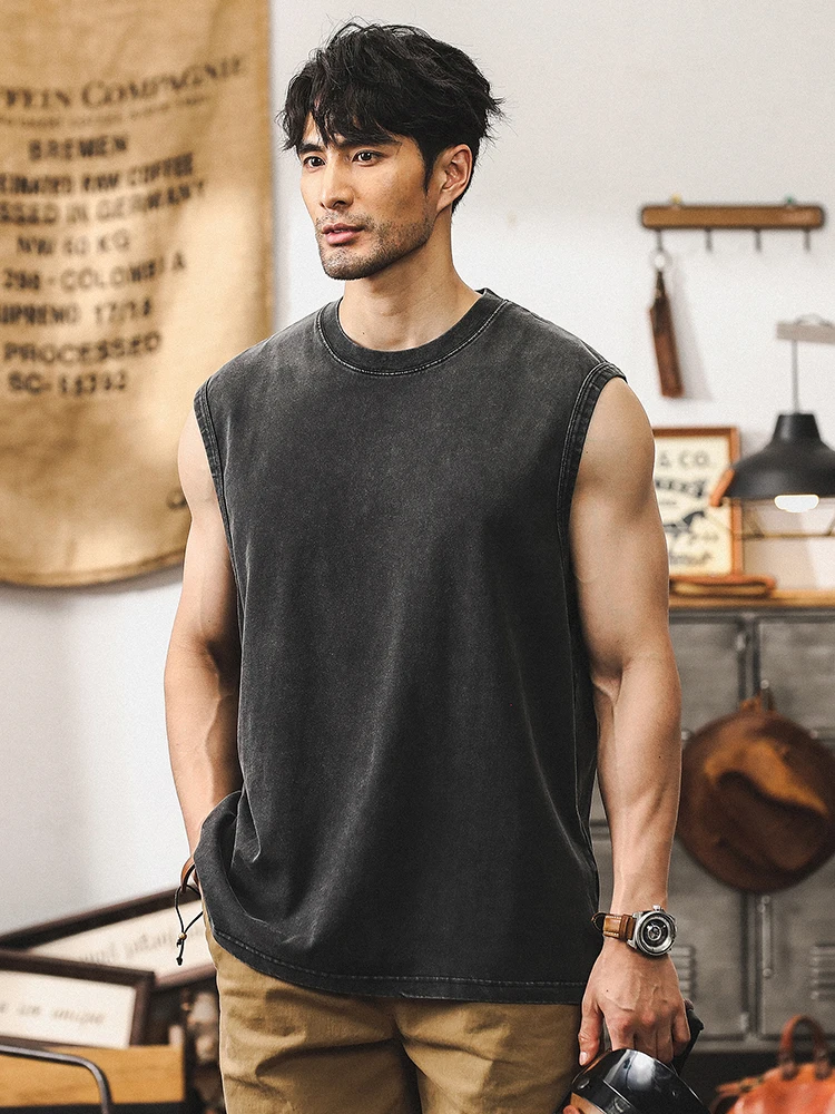 

Мужская летняя свободная футболка-безрукавка в американском ретро-стиле, большого размера, из плотного материала, для фитнеса и тренировок