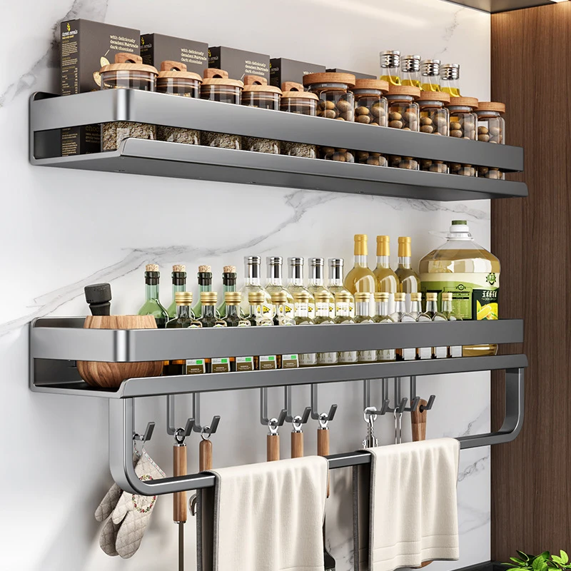 

2 Layer Seasoning Organizer Kitchen Shelf Multifunctional Wall-Mounted Spice Rack Kitchen Tools Kitchen Condiment Storage Rack