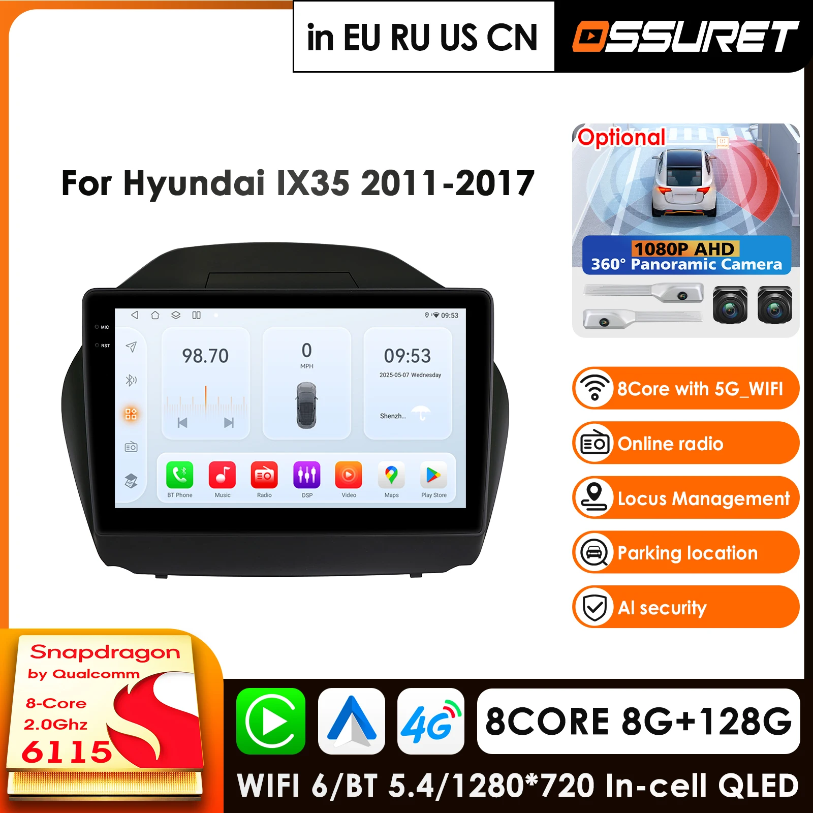 Car Intelligent Systems Carplay 4G DSP 2din Android Car Radio Multimedia Video Player GPS for Hyundai Tucson 2 LM IX35 2009-2015