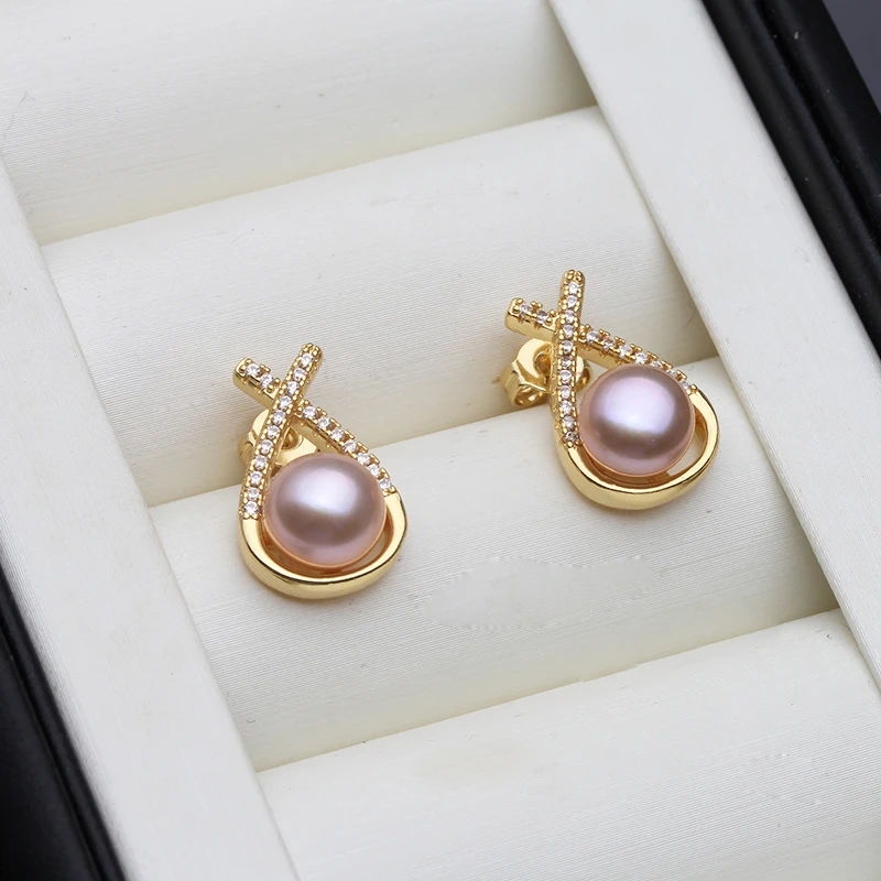 Genuine Bridal White Natural Pearl Earrings For Woman,Trendy Stud Earrings with Pearls Mother Wife Birthday Gift White Black - view 3
