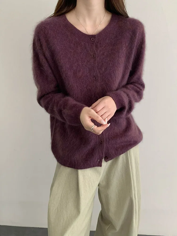 Women Fleece Wool Cashmere Sweater Cardigan Autumn Winter Round Neck Seamless Single Breasted Soft Knitwear - view 6