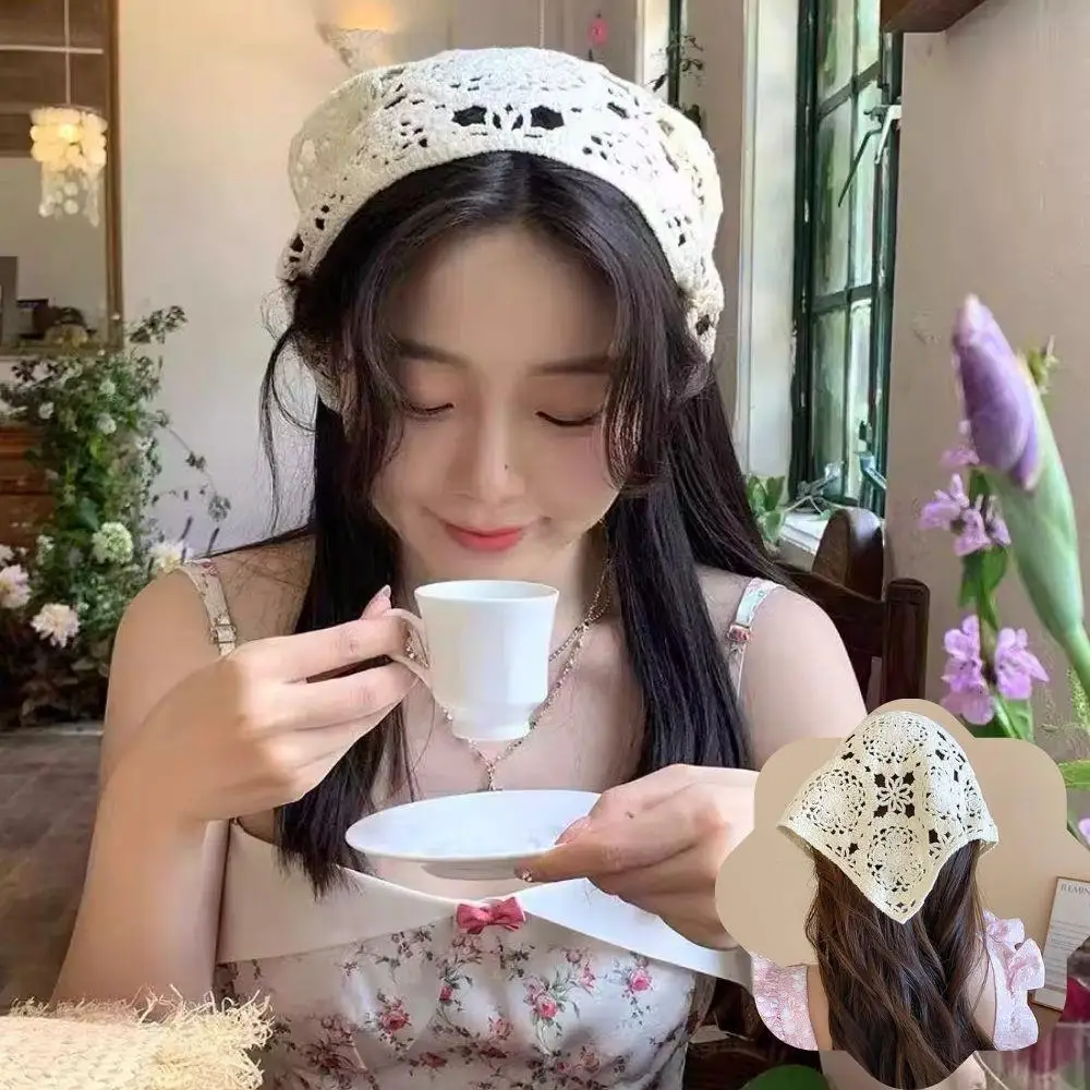 

Новый вязаный треугольный платок ручной работы в стиле ретро, тканый повязка на голову-тюрбан, бандана, универсальный милый ремешок, платок на голову