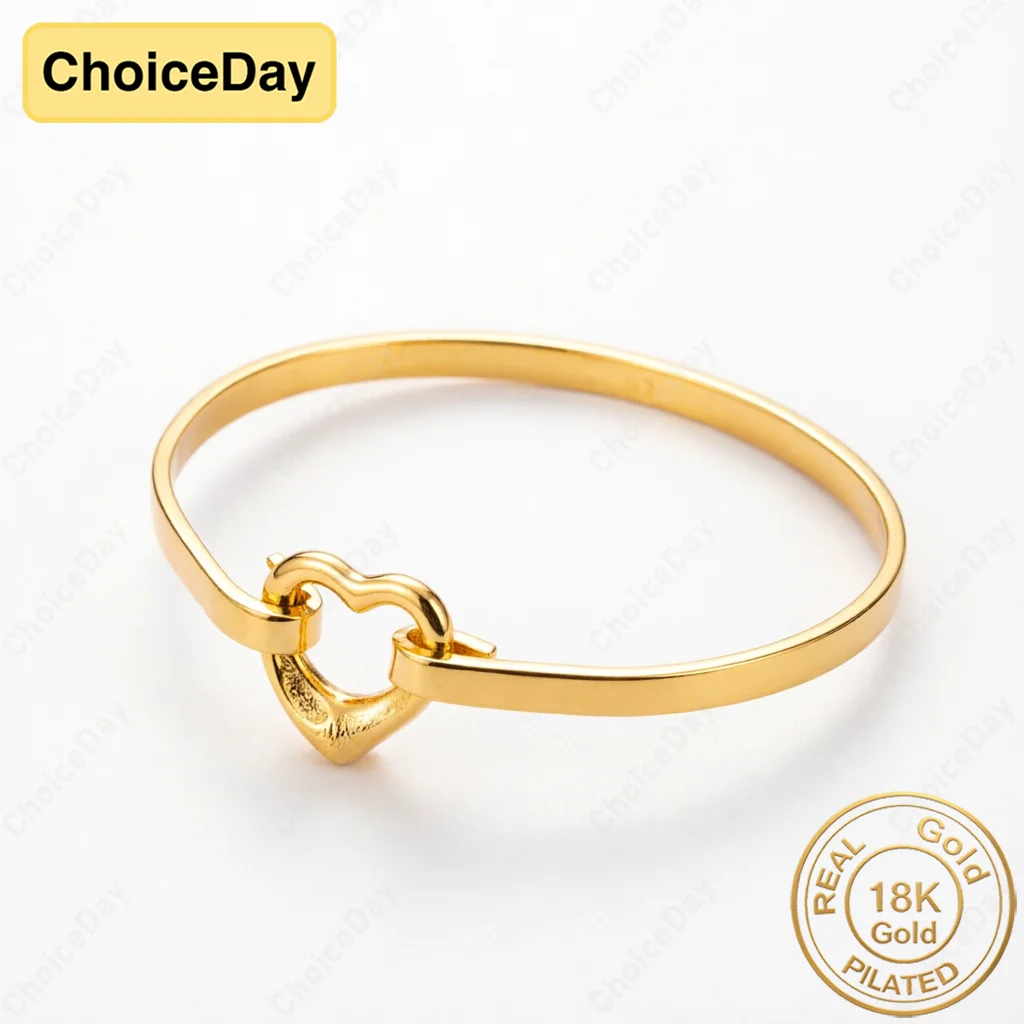 18K Gold Plated Exquisite Love Clasp Glossy Bracelet Women's Fashion Party Gift Wedding Jewelry