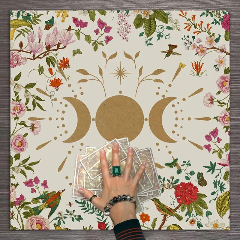 Tarot Clothes for Table Tarot Cloth Neutral Moon Phase Flower Altar Cloth Non-Physical Bank Ticket Tarot Card Reading Pad For