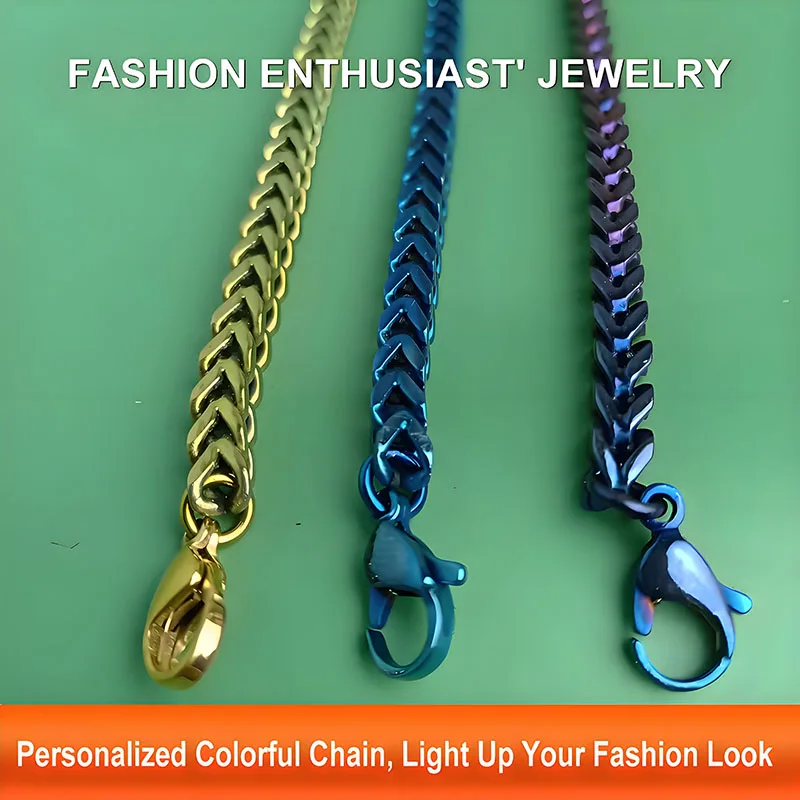 Pure Titanium 4mm Wide Fishbone Chain Anodized 60/65/70cm Custom Fashion