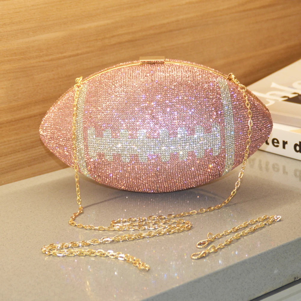 Diamond Luxury Banquet Bag 2024 Creative Football Shape Shiny Dinner Purse Euro-American Rhinestone Evening Bag Bling Clutch Bag