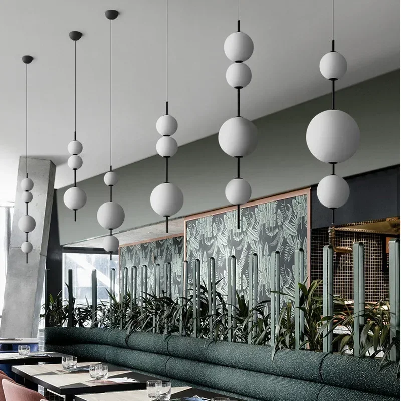 Nordic Led White Hanging Lamp Italy Designer Round Glass Ball Beads Ceiling Chandelier For Cafe Bar Bedroom Kitchen