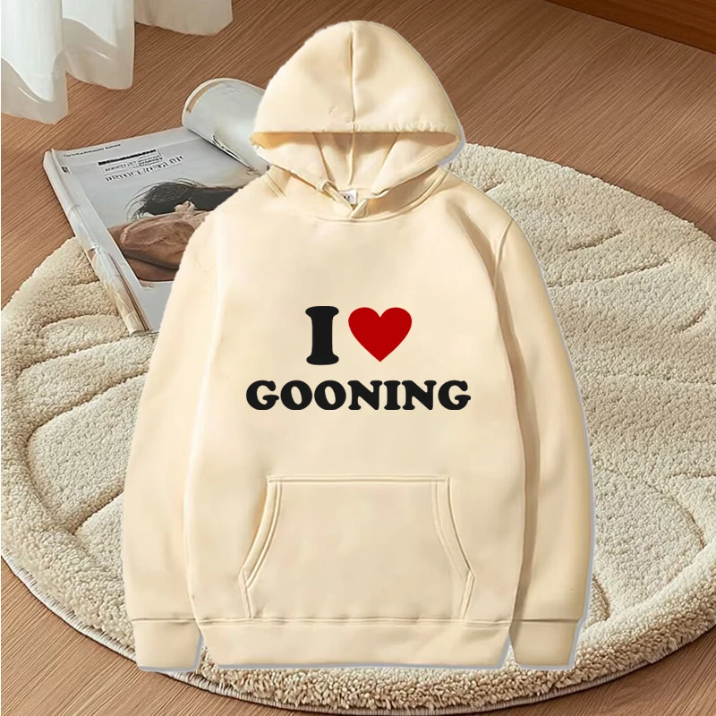 مضحك أنا أحب Gooning تصميم الجرافيك هوديي الرجال النساء خمر أزياء طويلة الأكمام الشارع الشهير أعلى طباعة المتضخم هوديي للجنسين