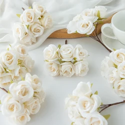 6PCS Artificial Flower Silk Small Rose DIY Wedding Bride Holding Flower Accessorie Home Bedroom Vase Decoration Christmas Wreath