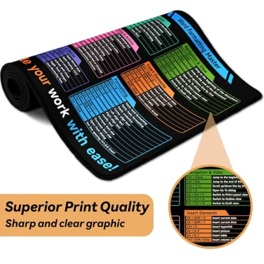 لوحة ماوس مع اختصارات Excel Word Windows، لوحة مكتب Excel Cheat Sheet، لوحة ماوس كبيرة، ملحقات مكتب الألعاب للمكتب