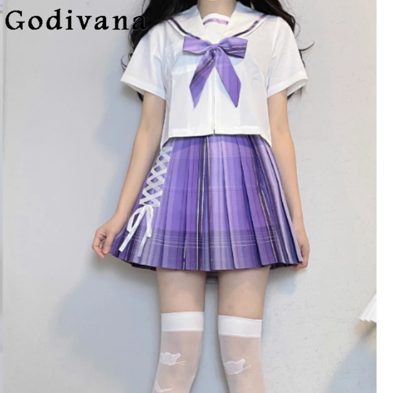 

Милая японская фиолетовая студенческая клетчатая юбка JK с высокой талией на шнуровке, милые универсальные модные игривые короткие юбки для девочек